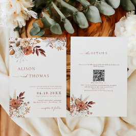 Invitación Código QR de boda boho terracota 2 en 1
