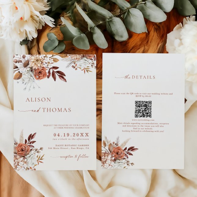 Invitación Código QR de boda boho terracota 2 en 1 (Subido por el creador)
