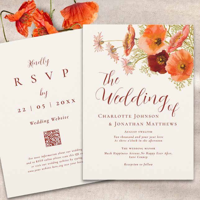 Invitación Código QR de Boda Boho Wildflower (Elegant boho wildflower wedding qr code fall invitation )