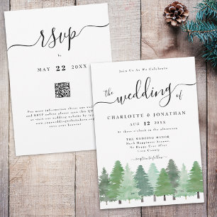 Invitación Código QR de Boda Bosque Forestal Acuarela Rústica