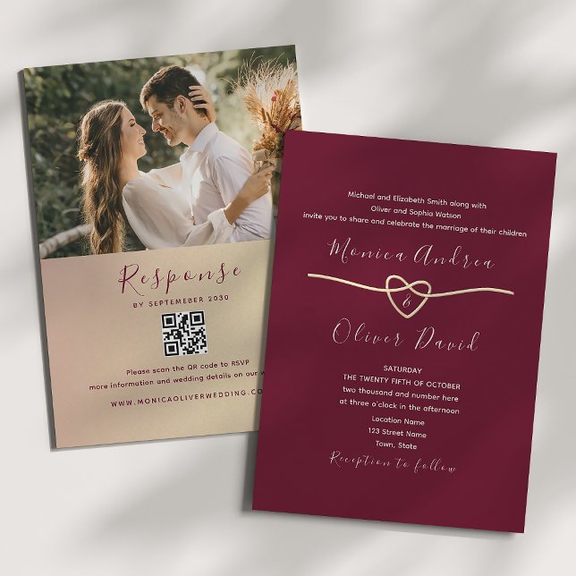 Invitación Código QR de Boda Burgundy Chic Romántico (Subido por el creador)