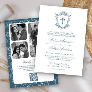 Invitación Código QR de Boda Católica Azul Polvoriento Victor