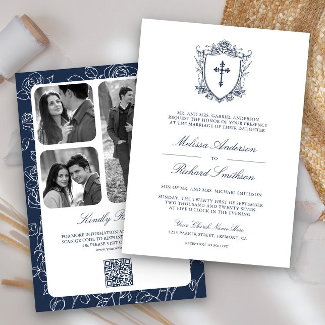 Invitación Código QR de Boda Católica Azul Victoriano (Subido por el creador)