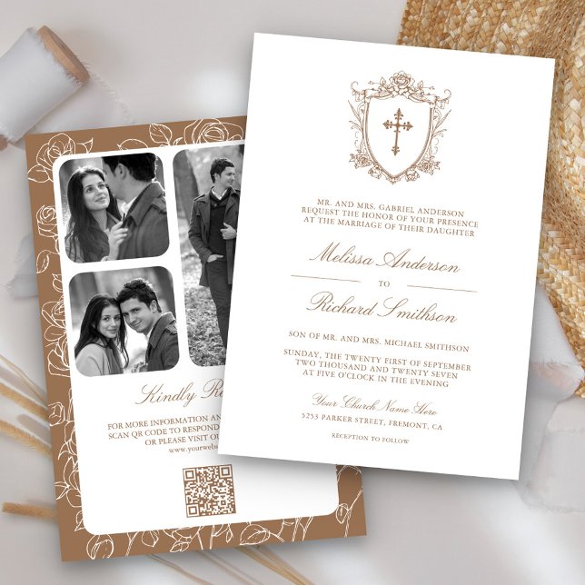 Invitación Código QR de Boda Católica Beige Victoriano (Subido por el creador)
