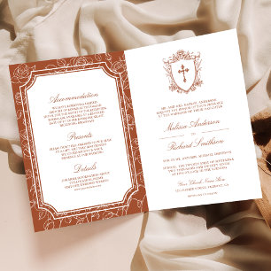 Invitación Código QR de Boda Católica de Terracota Victoriana