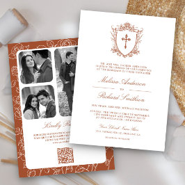 Invitación Código QR de Boda Católica de Terracota Victoriana
