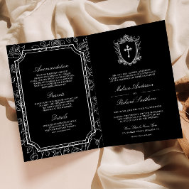 Invitación Código QR de Boda Católica Negra Victoriana
