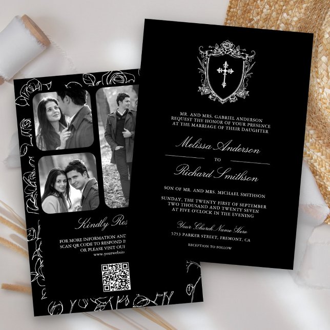 Invitación Código QR de Boda Católica Negra Victoriana (Subido por el creador)