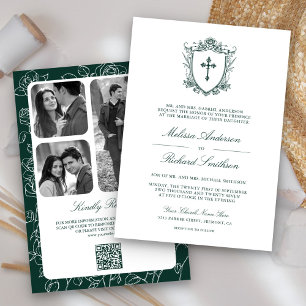 Invitación Código QR de Boda Católica Verde Esmeralda Victori