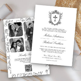 Invitación Código QR de Boda Católica Victoriana en Blanco y