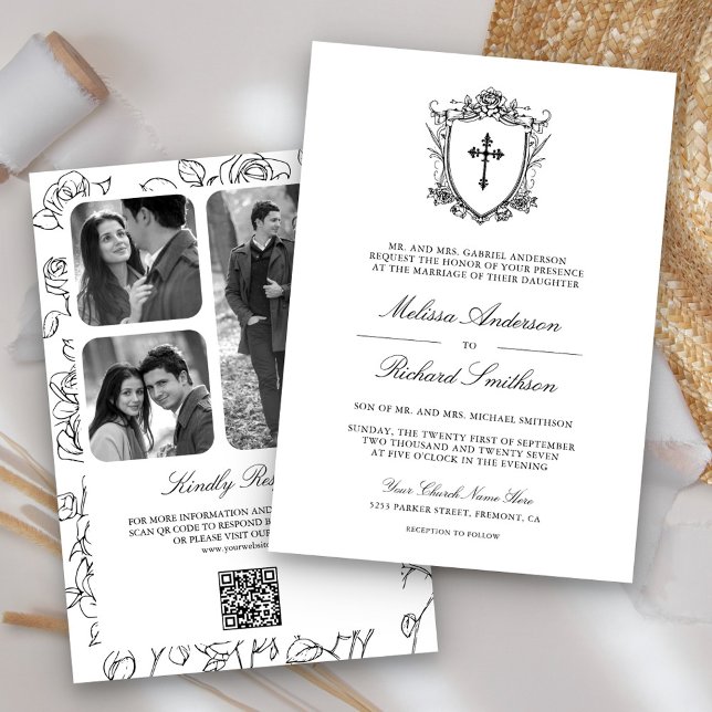 Invitación Código QR de Boda Católica Victoriana en Blanco y  (Subido por el creador)