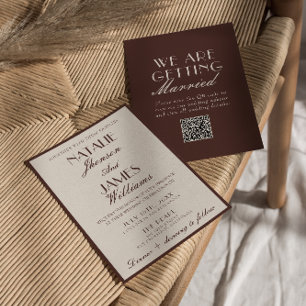 Invitación Código QR de Boda Chocolate Elegante Dinero Viejo 