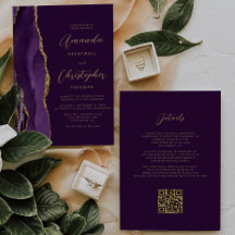 Código QR de Boda Ciruela Ágata Oro Púrpura