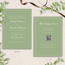 Invitación Código QR de Boda con Borde Verde Salvia Real Clás