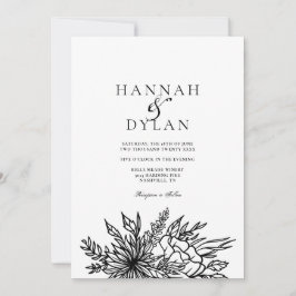 Invitación Código QR de Boda con Bouquet Botánico Dibujado