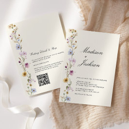 Invitación Código QR de boda con caligrafía de flores silvest