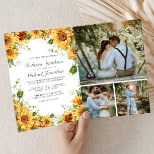 Invitación Código QR de Boda con Colaje de Fotos de Girasoles