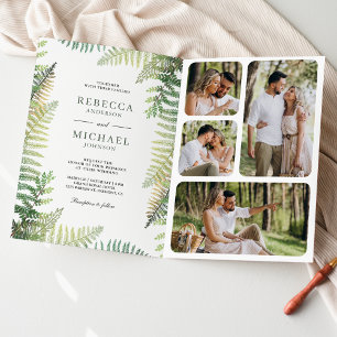 Invitación Código QR de boda con collage de fotos de helechos