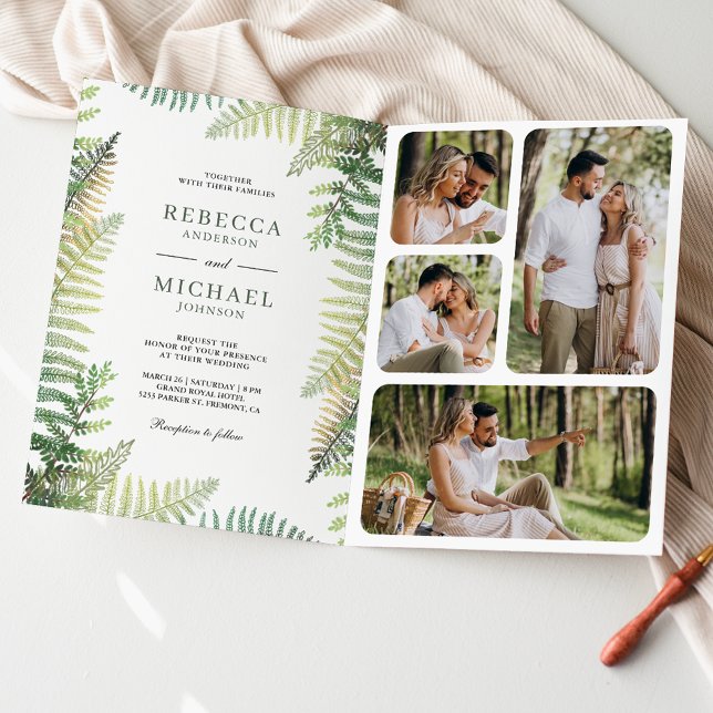 Invitación Código QR de boda con collage de fotos de helechos (Subido por el creador)
