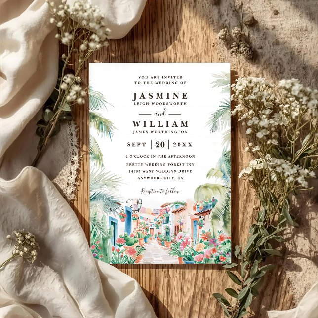 Invitación Código QR de Boda con Escenario Mexicano y Palmera (Subido por el creador)
