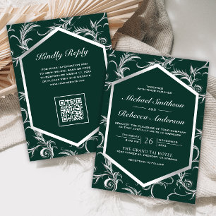 Invitación Código QR de Boda con Florecimiento de Plata Esmer