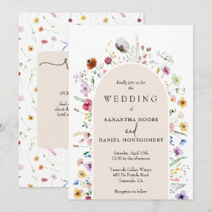 Invitación Código QR de Boda con Flores Silvestres Todo en Un
