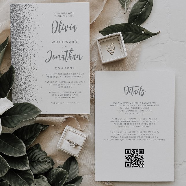 Invitación Código QR de Boda con Letra Blanca y Brillo Platea (Subido por el creador)