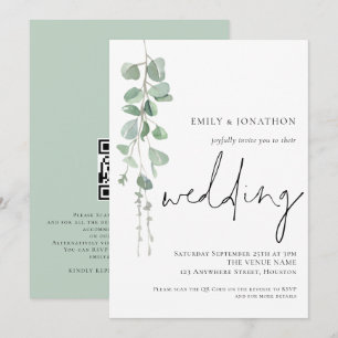 Invitación Código QR de Boda con letra Eucalyptus Moderna