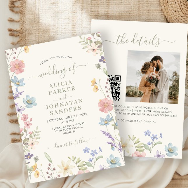 Invitación Código QR de boda con letra script verde salvia de (Subido por el creador)