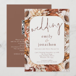 Invitación Código QR de Boda con Marco de Flores de Terracota