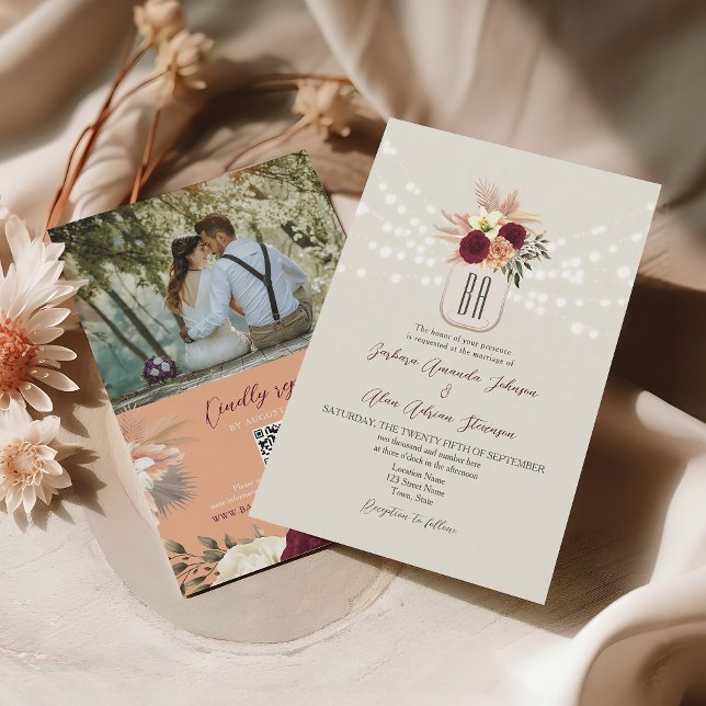 Invitación Código QR de Boda con Monograma Boho (Subido por el creador)