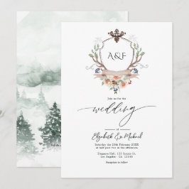Invitación Código QR de boda con monograma de la cresta de La
