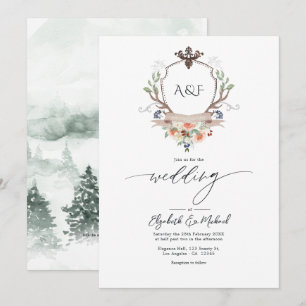 Invitación Código QR de boda con monograma de la cresta de La