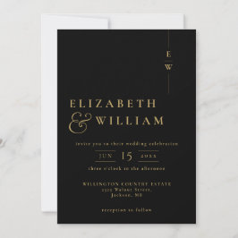 Invitación Código QR de boda con monograma minimalista en neg