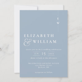 Invitación Código QR de boda con monograma moderno azul polvo
