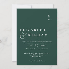 Invitación Código QR de boda con monograma moderno verde esme