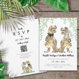 Invitación Código QR de boda con tema de dinosaurios