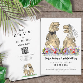 Invitación Código QR de Boda con Tema de Dinosaurios