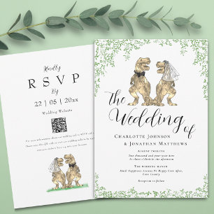 Invitación Código QR de Boda con Tema de Dinosaurios