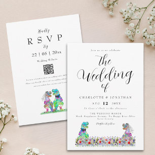 Invitación Código QR de Boda con Tema de Dinosaurios