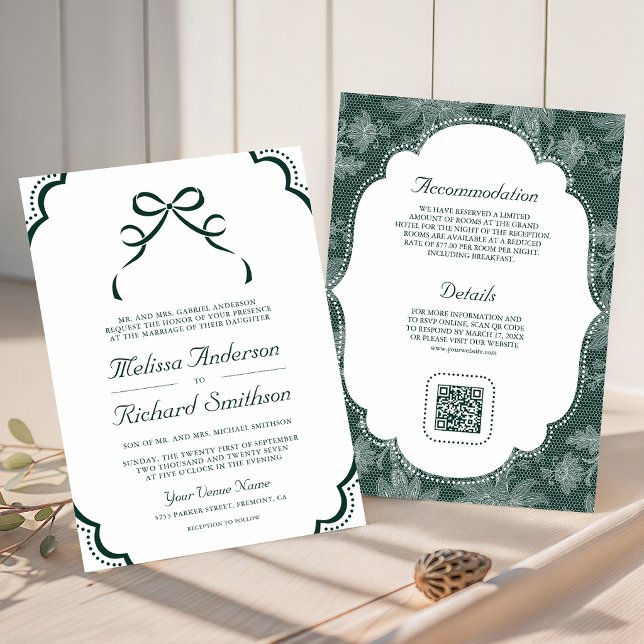 Invitación Código QR de Boda Coquette de Encaje Blanco Esmera (Subido por el creador)
