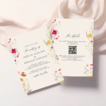 Código QR de boda crema con flores silvestres colo