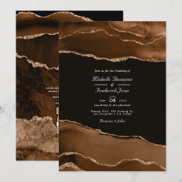 Invitación Código QR de boda de acuarela de ágata de oro del 