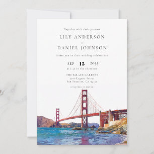 Invitación Código QR de boda de acuarela de San Francisco