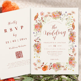 Invitación Código QR de Boda de Boho Wildflower