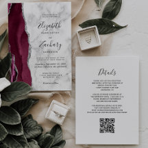 Código QR de boda de canica de ágata plateada de B