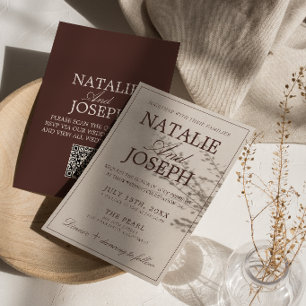 Invitación Código QR de Boda de Chocolate Marrón Antiguo Dine