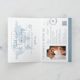 Invitación Código Qr de Boda de Destino de Pasaporte Azul Pol
