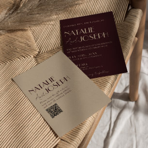 Invitación Código QR de Boda de Dinero Antiguo de Burgundy Do