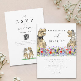 Invitación Código QR de Boda de Dinosaurio Boho Flor Silvestr